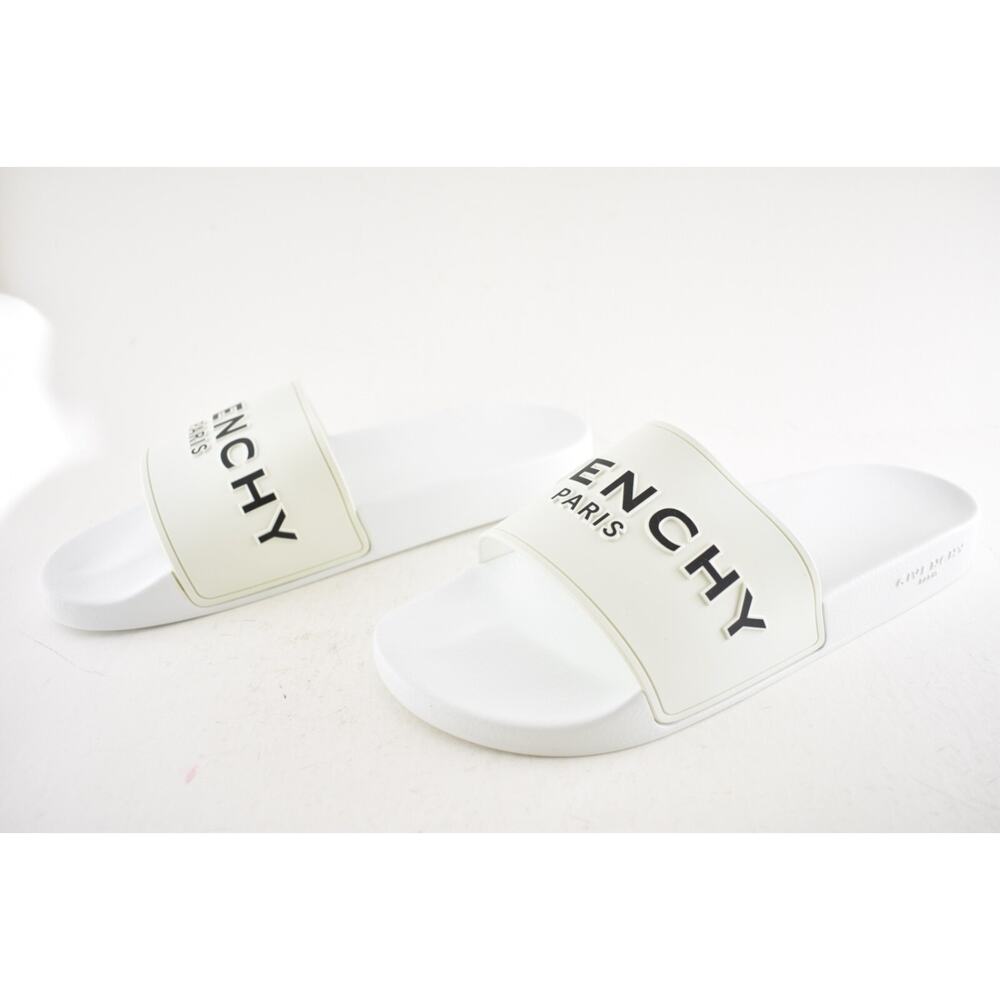Givenchy Mens Pool Flat White Black Logo Rubber Beach Sandal Slide Slip On 45 12 - Picture 15 of 16